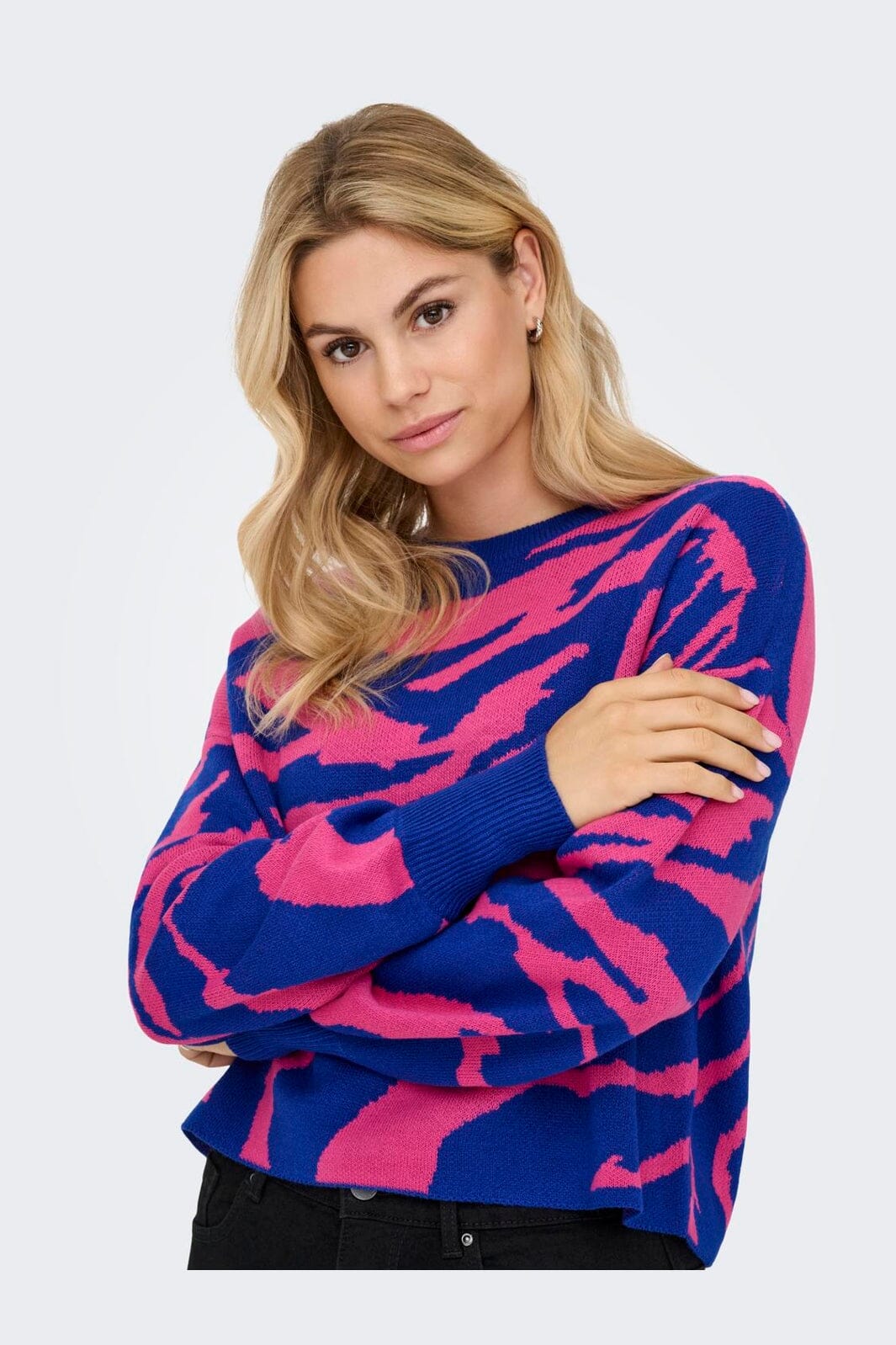 Only - Onlhilla Ls Jq Mix Box O-Neck Knt - 4999698 Dazzling Blue Pink Yarrow