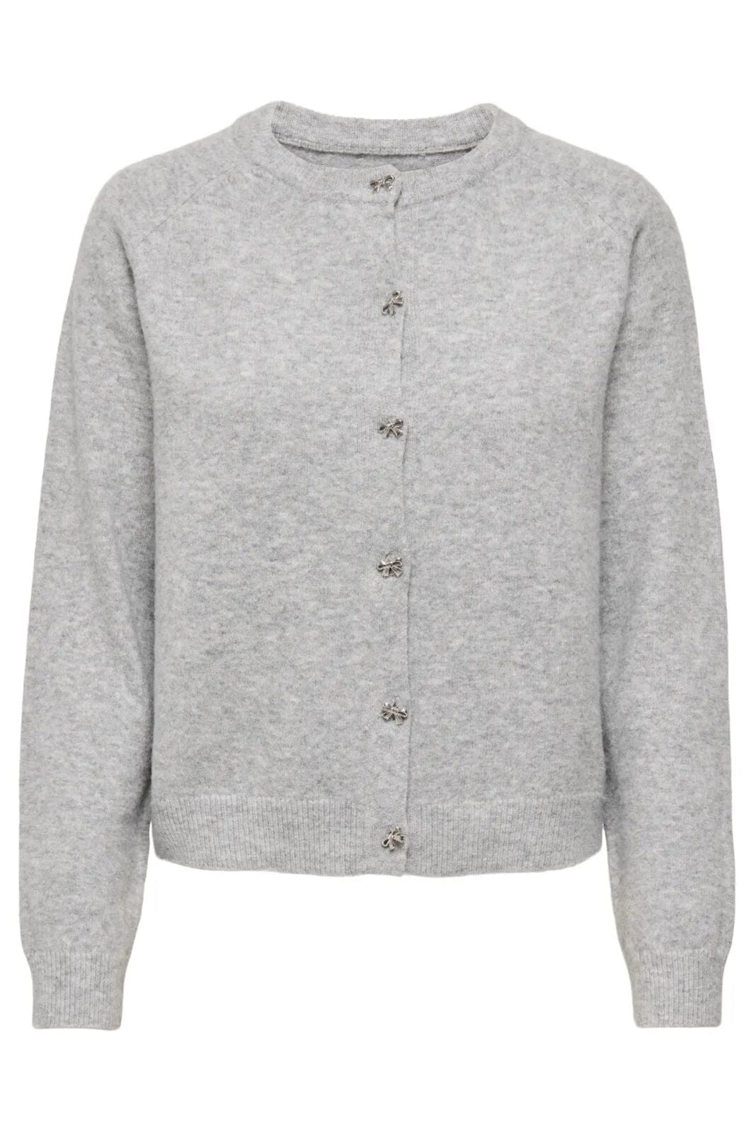 Only - Onlhoney Ls Bow Cardigan Knt - 5026401 Light Grey Melange Silver Bow Buttons Cardigans 