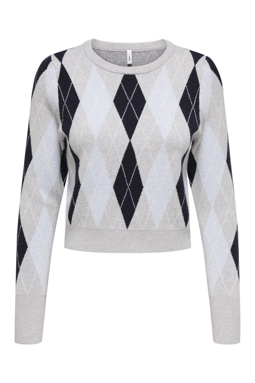 Only - Onlibi Ls Check O-Neck Cc Knt - 4947354 Light Grey Melange Night Sky/Cashmere Blue Mel/Babys B