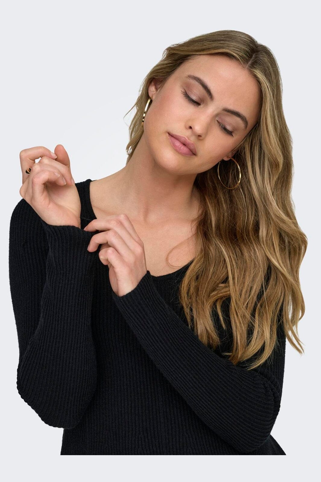 Only - Onlibi Ls V-Neck Rib Peplum Cc Knt - 5021069 Black