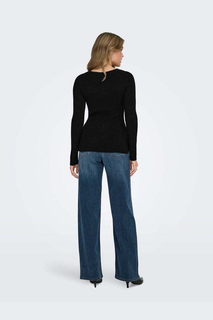 Only - Onlibi Ls V-Neck Rib Peplum Cc Knt - 5021069 Black