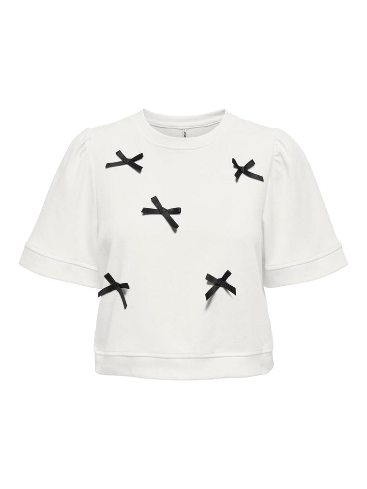 Only - Onljenny S/S O-Neck Bow Box Ub Swt - 4925742 Cloud Dancer Small Black Bows