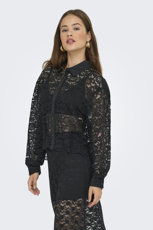 Only - Onljilli Lace Mix Shirt - 4847004 Black