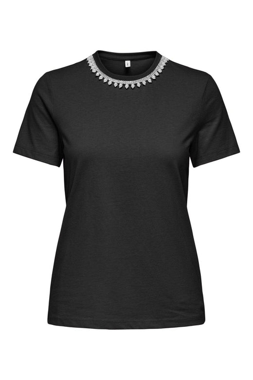 Only - Onljolly Life S/S Reg Pearl Top - 4952189 Black Pearl Emb Necklace