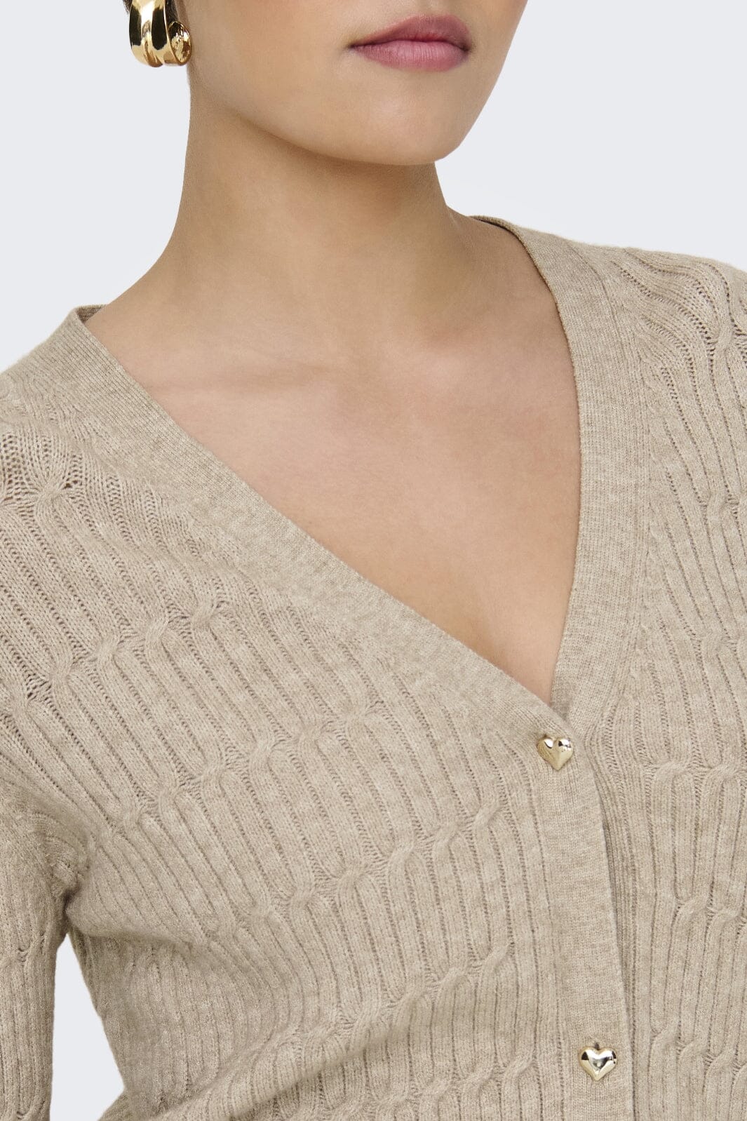 Only - Onlkatia Ls Cable V-Neck Cardi Knt Nca - 4505958 Mocha Meringue W. Melange