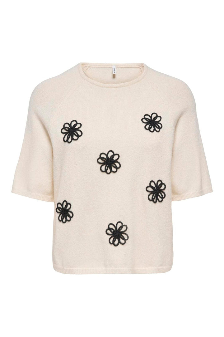 Only - Onlkatia Ss O-Neck Detail Knt - 5069008 Whitecap Gray Black Flowers