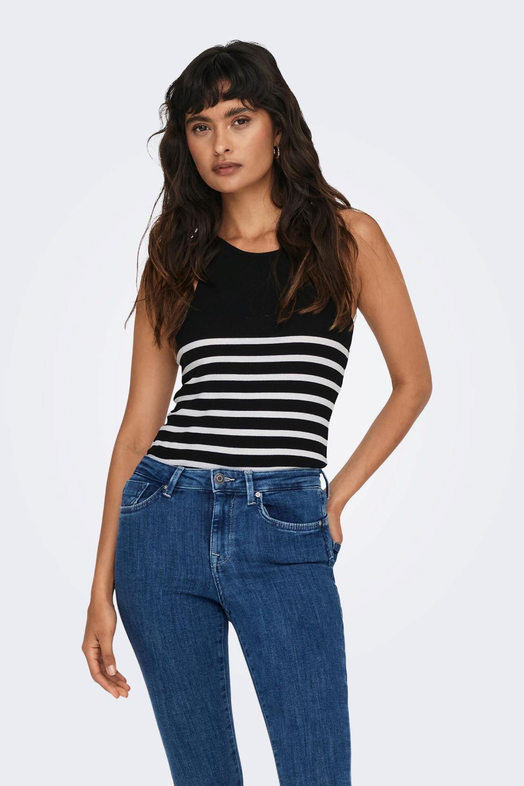 Only - Onlkenya Rib Stripe Tank Top - 4452883 Black Toppe 