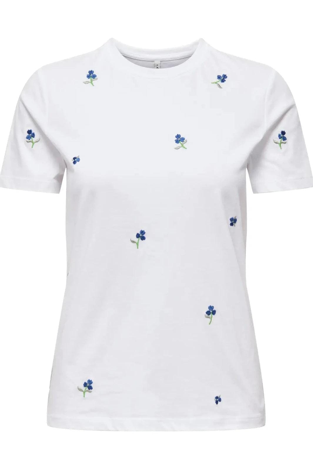 Only - Onlketty Life S/S O-Neck Top - 4947907 Bright White True Blue Flowers T-shirts 