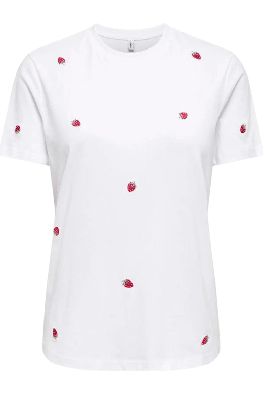 Only - Onlketty Life S/S O-Neck Top - 5016635 Bright White Strawberry T-shirts 