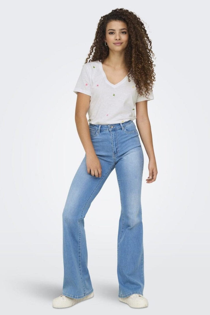 Only - Onlketty Life S/S V-Neck Top Box - 4690308 Bright White Clovers