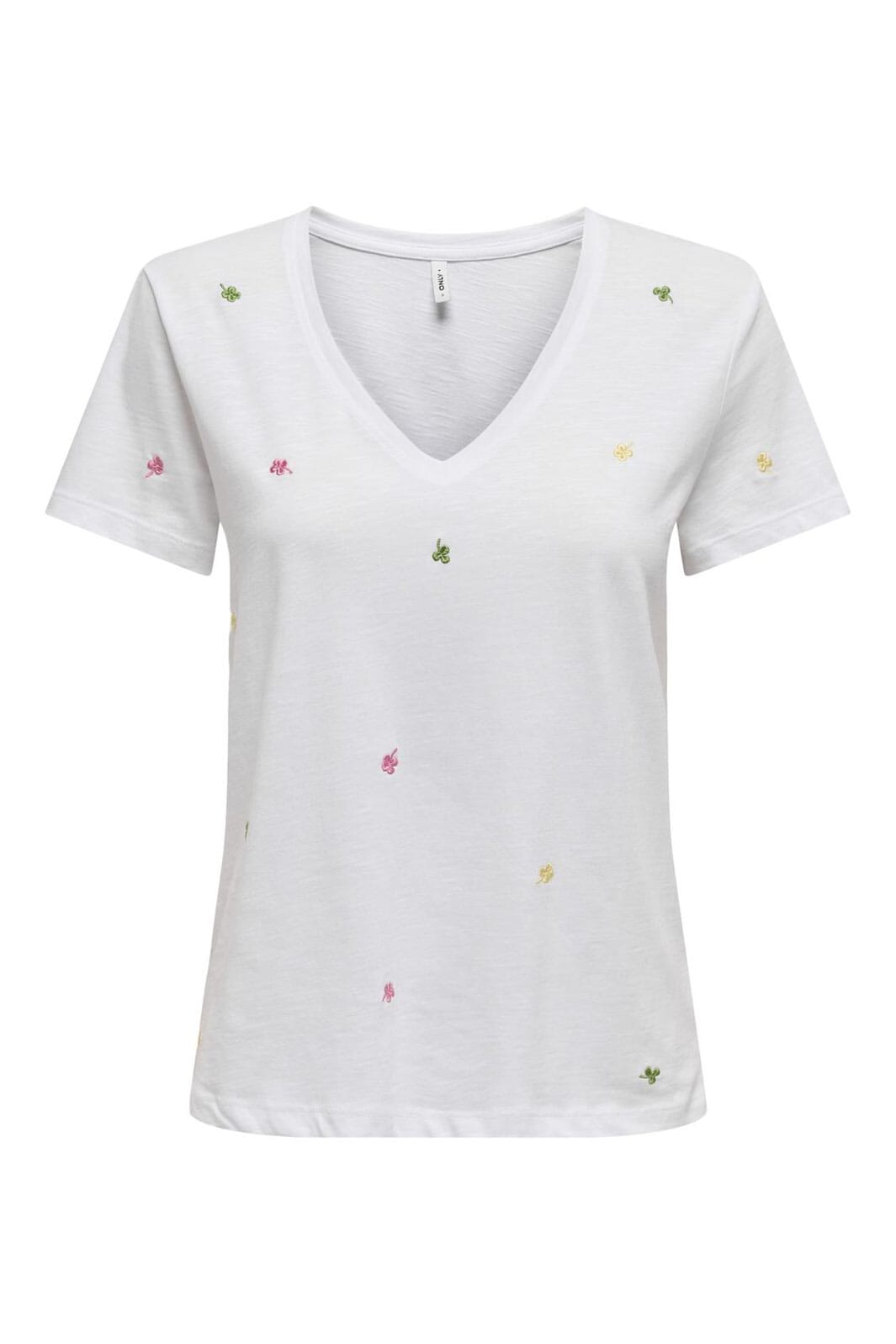 Only - Onlketty Life S/S V-Neck Top Box - 4690308 Bright White Clovers