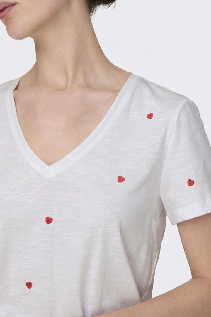 Only - Onlketty Life S/S V-Neck Top Box - 4690310 Bright White Valentine