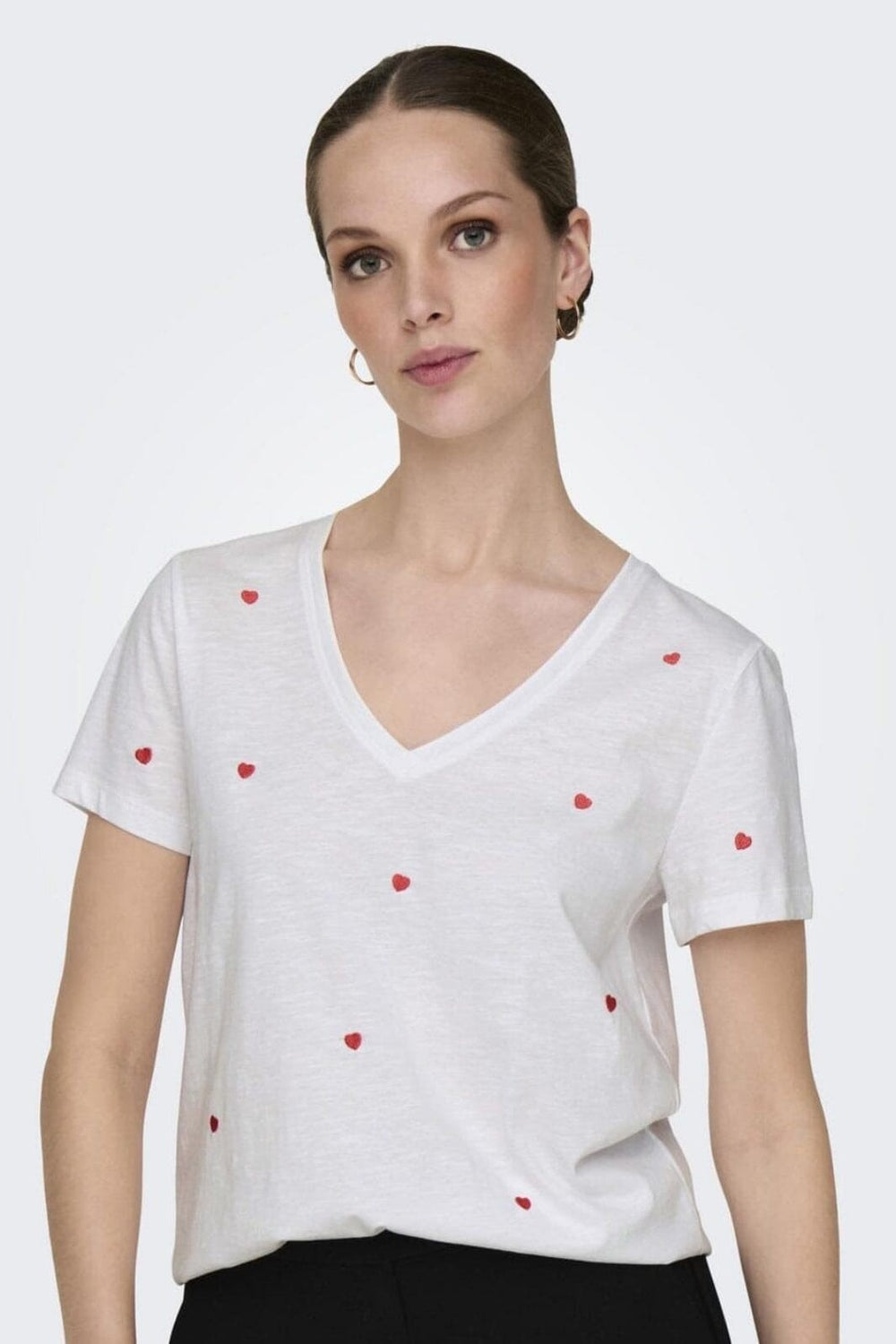 Only - Onlketty Life S/S V-Neck Top Box - 4690310 Bright White Valentine
