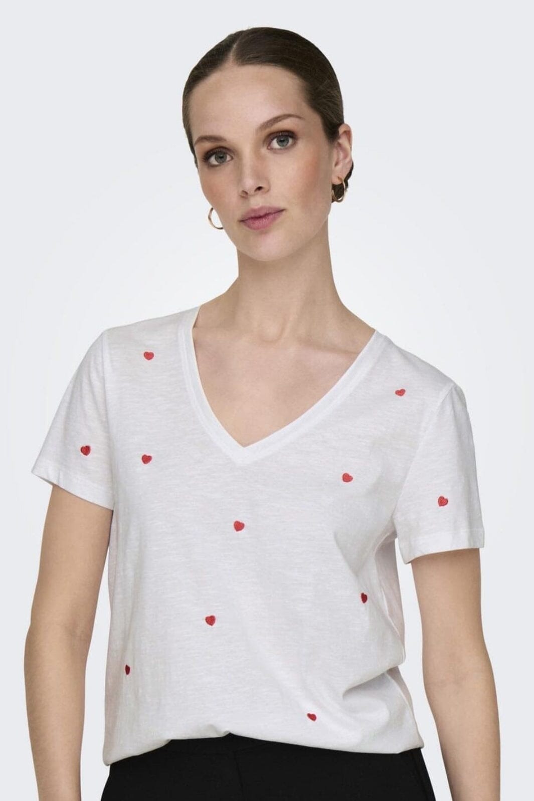 Only - Onlketty Life S/S V-Neck Top Box - 4690310 Bright White Valentine