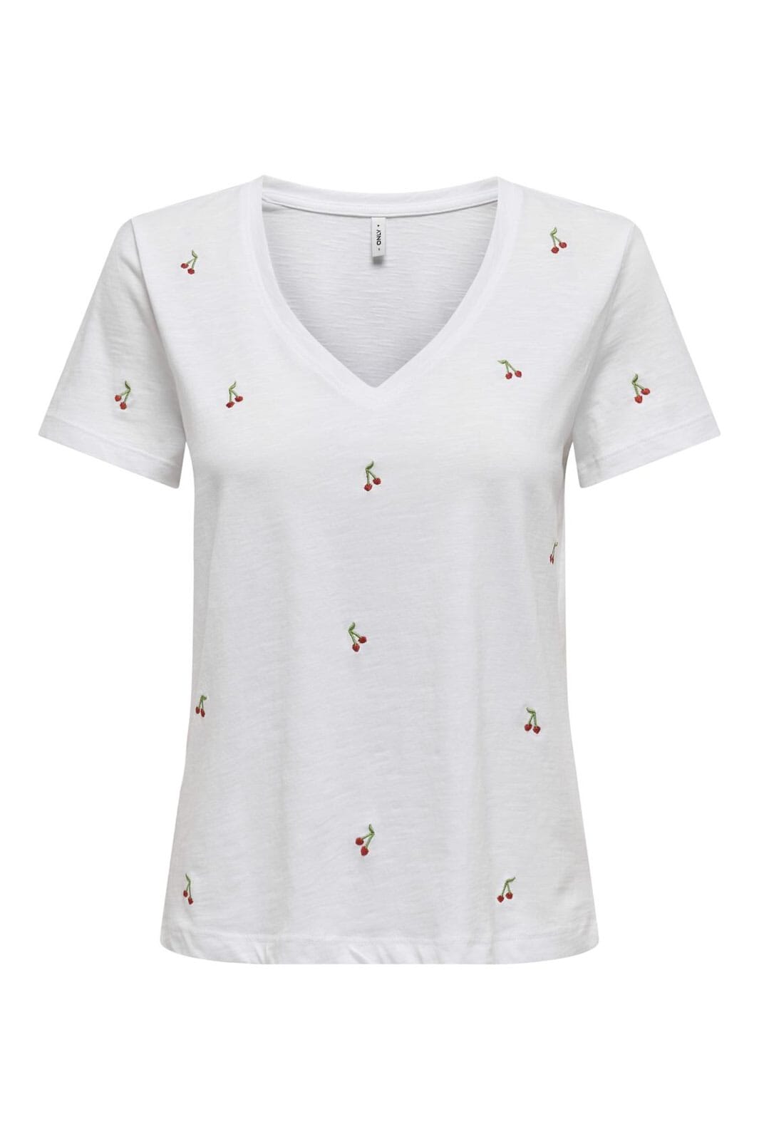Only - Onlketty Life S/S V-Neck Top Box - 4690311 Bright White Cherries