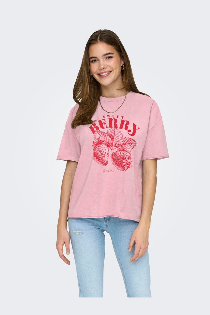 Only - Onlkinna S/S Oversize Top Box - 4962591 Romance Rose Kinna Strawberry Front