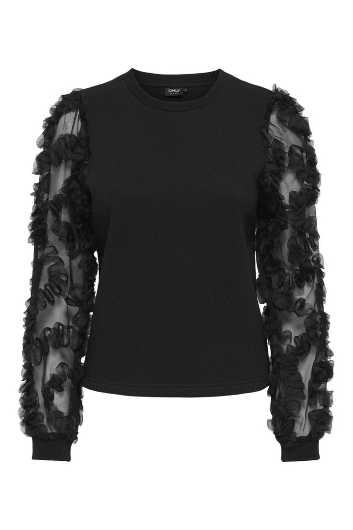 Only - Onllavin L/S O-Neck Mix Swt - 4896223 Black Black Mesh Sleeves