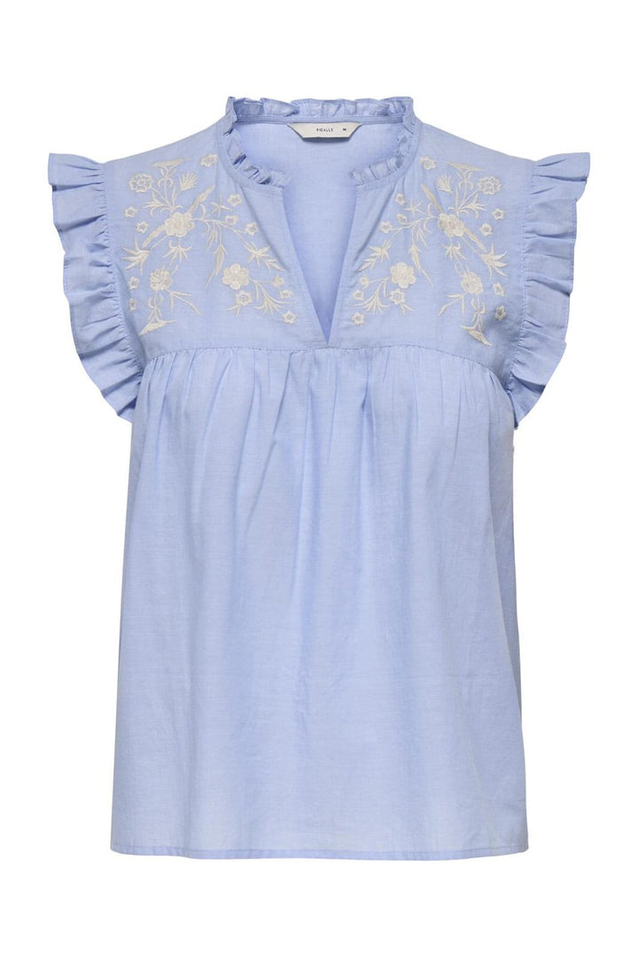 Only - Onllessy S/L Emb Top - 4678687 Cashmere Blue Cd Embroidery