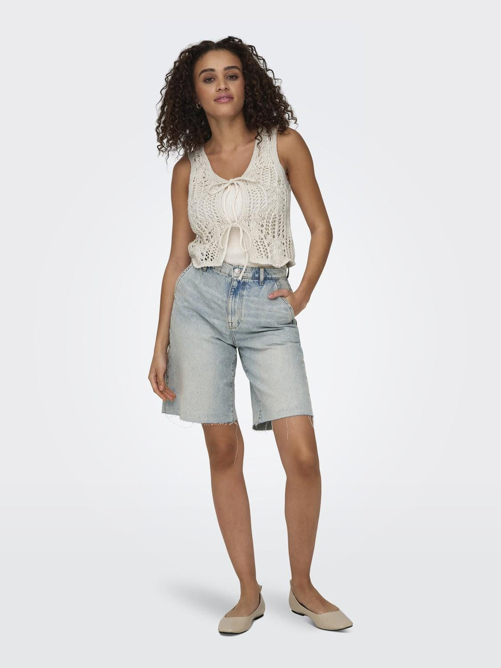 Only - Onllizzy Life Sl Crochet Tie Vest Knt - 4720792 Pumice Stone Veste 