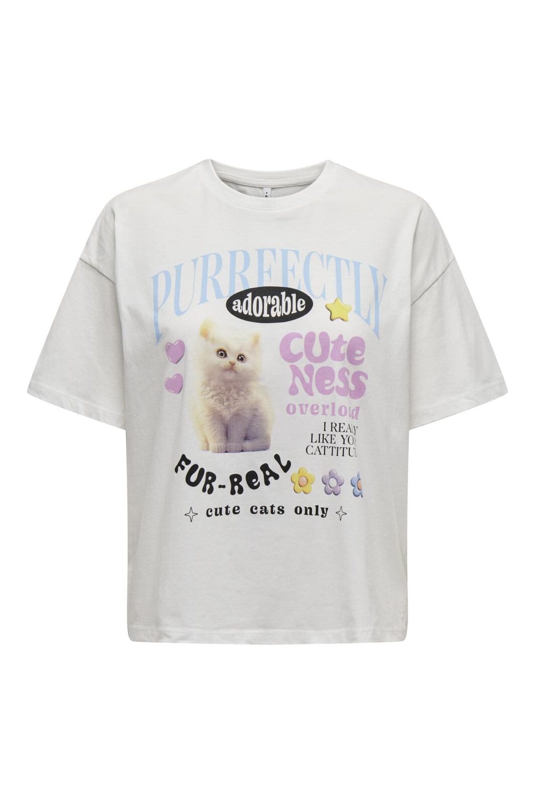 Only - Onllkelly S/S Cats Top Box - 4469393 Cloud Dancer Adorable