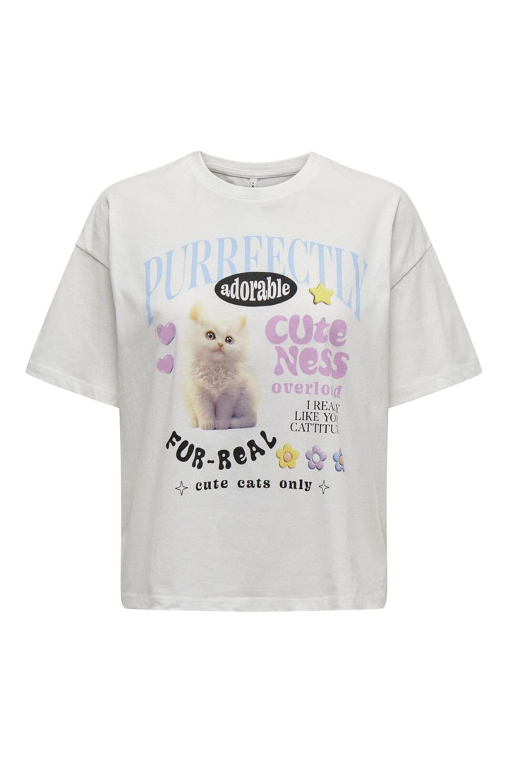 Only - Onllkelly S/S Cats Top Box - 4469393 Cloud Dancer Adorable