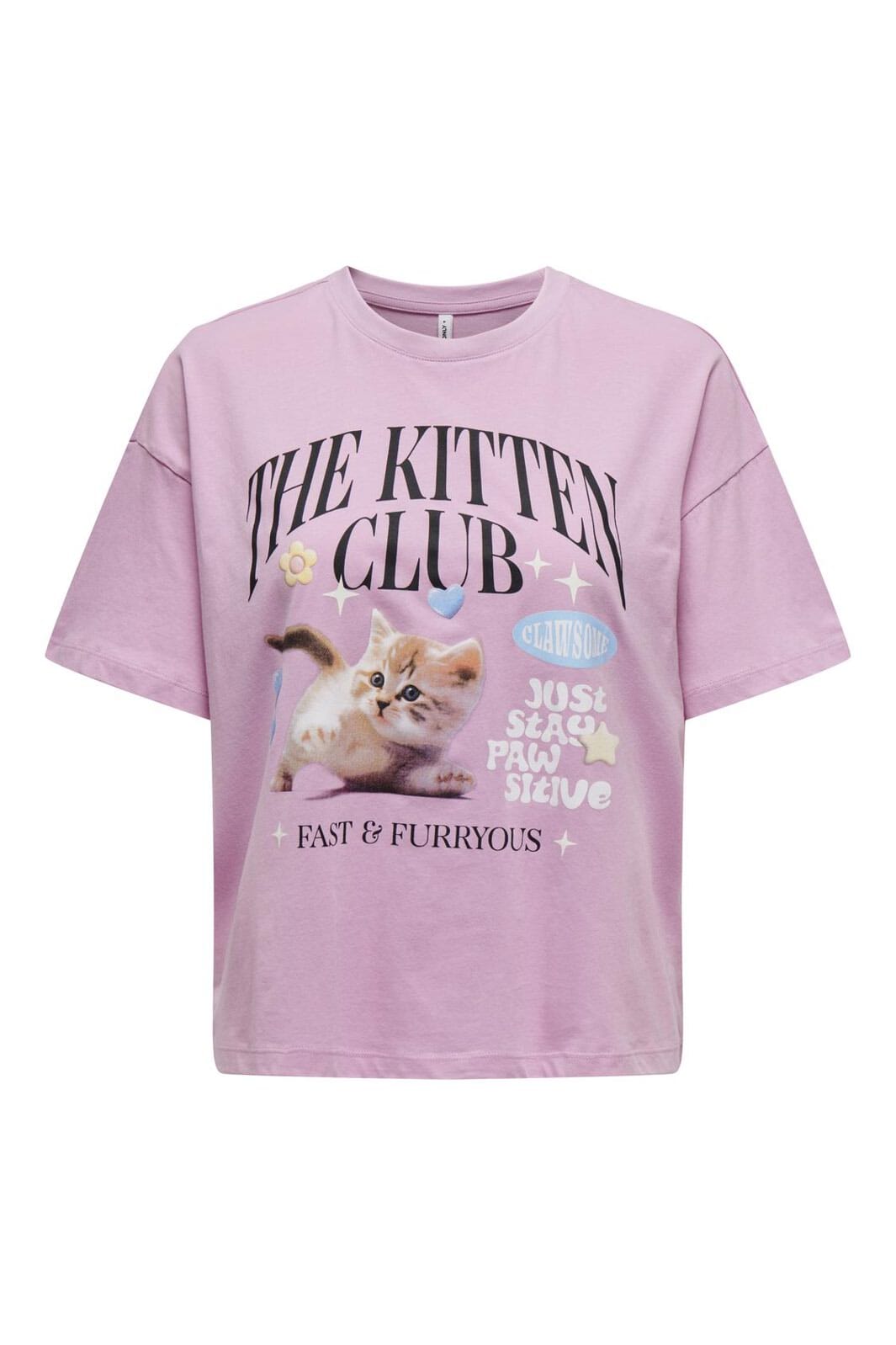 Only - Onllkelly S/S Cats Top Box - 4469394 Pastel Lavender Kitten