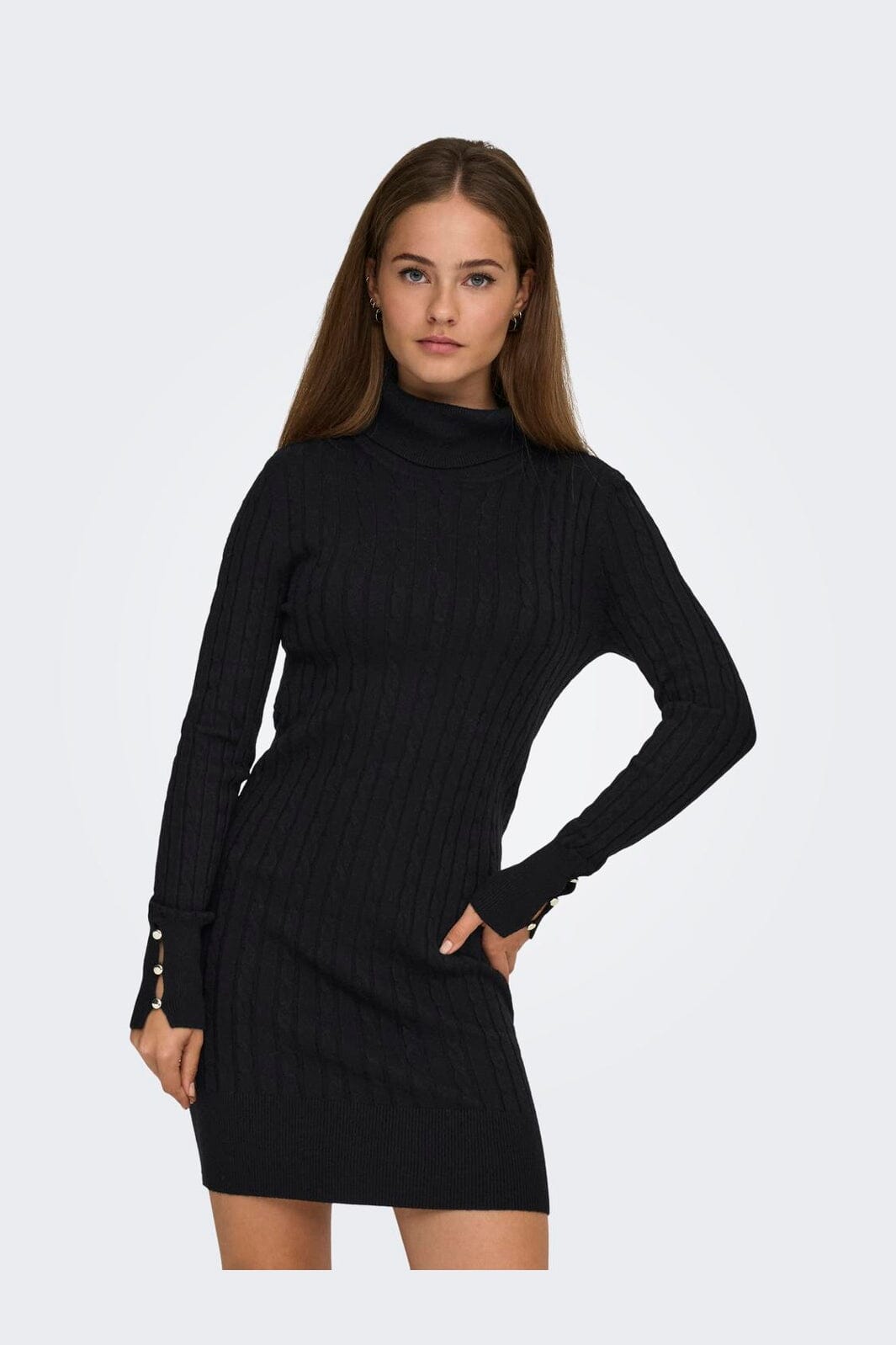 Only - Onllouis Ls Rollneck Cable Dress At Knt - 4932263 Black