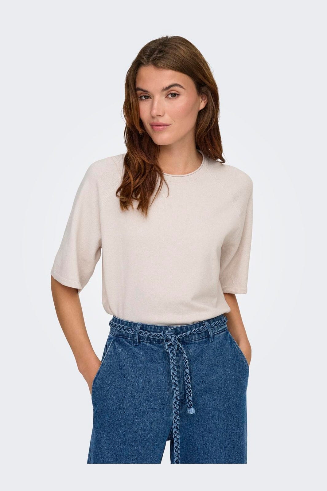 Only - Onlloyal 2/4 O-Neck Knt - 4981573 Moonbeam Melange