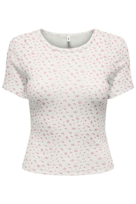 Only - Onlmadison S/S O-Neck Baby Tee - 5011783 Cloud Dancer Gry Flower Romance Rose T-shirts 