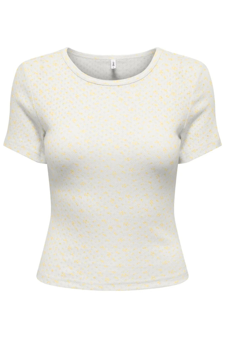 Only - Onlmadison S/S O-Neck Baby Tee - 5011786 Cloud Dancer Vivi Sunlight Toppe 