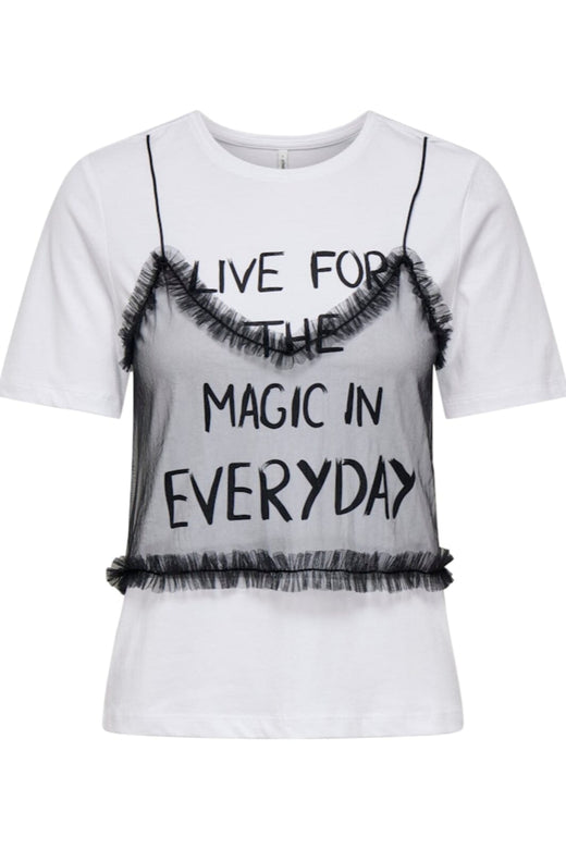 Only - Onlmalija Life S/S O-Neck Top Box - 4896205 Bright White Black Singlet + Print Magic Everyday T-shirts 