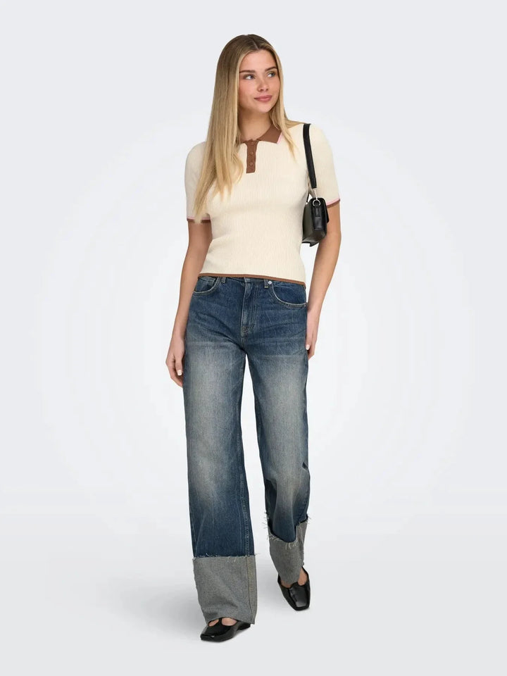 Only - Onlmeddi Life Ss Contrast Polo Cc Knt - 4972164 Birch Toasted/Romance Rose/Dtm Button T-shirts 