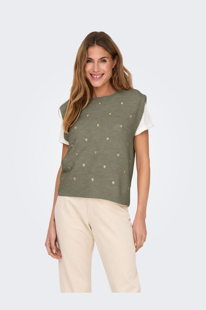 Only - Onlmelody Sl Embroidery O-Neck Knt - 4919770 Mermaid Light Gold Hearts