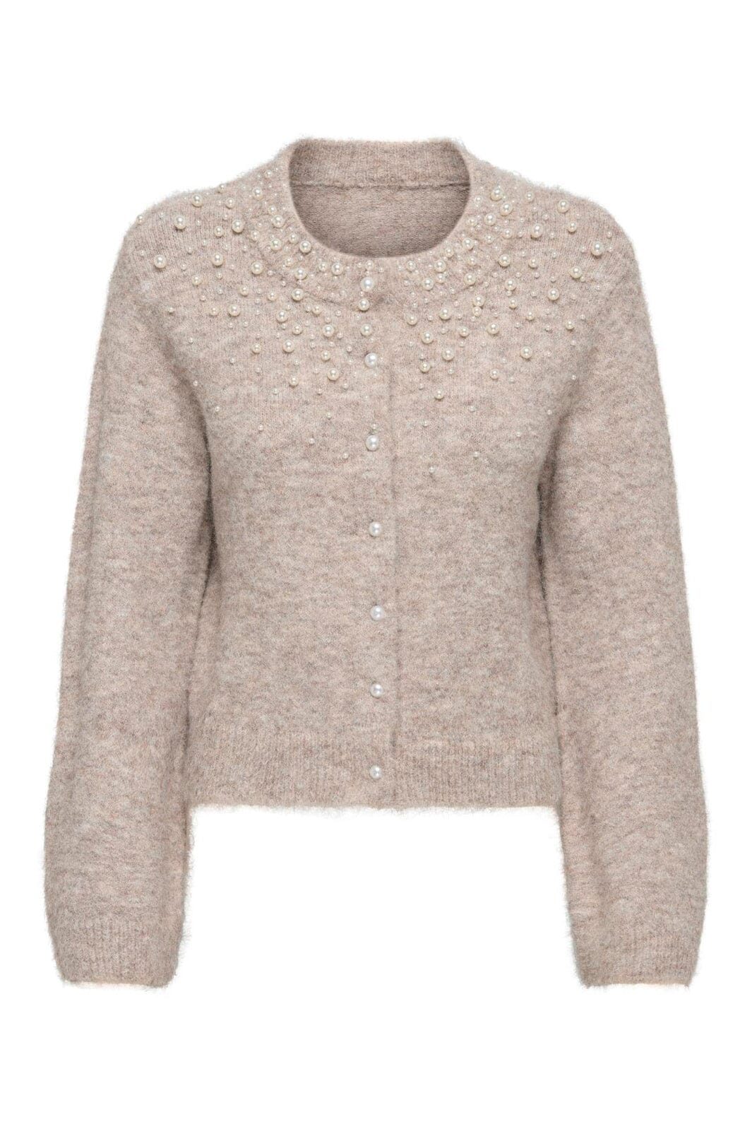 Only - Onlmiggie Ls O-Neck Pearl Cardi Knt - 5039863 Malt Ball Melange/Fmop