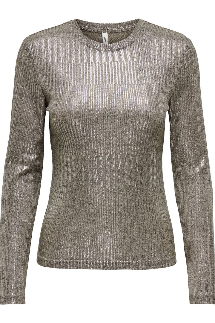 Only - Onlmirinda L/S O-Neck Top - 4602126 Humus Melange + Silver Metallic Bluser 