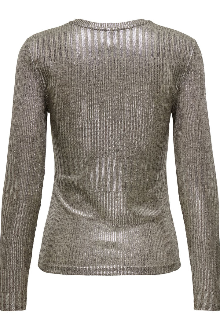 Only - Onlmirinda L/S O-Neck Top - 4602126 Humus Melange + Silver Metallic Bluser 