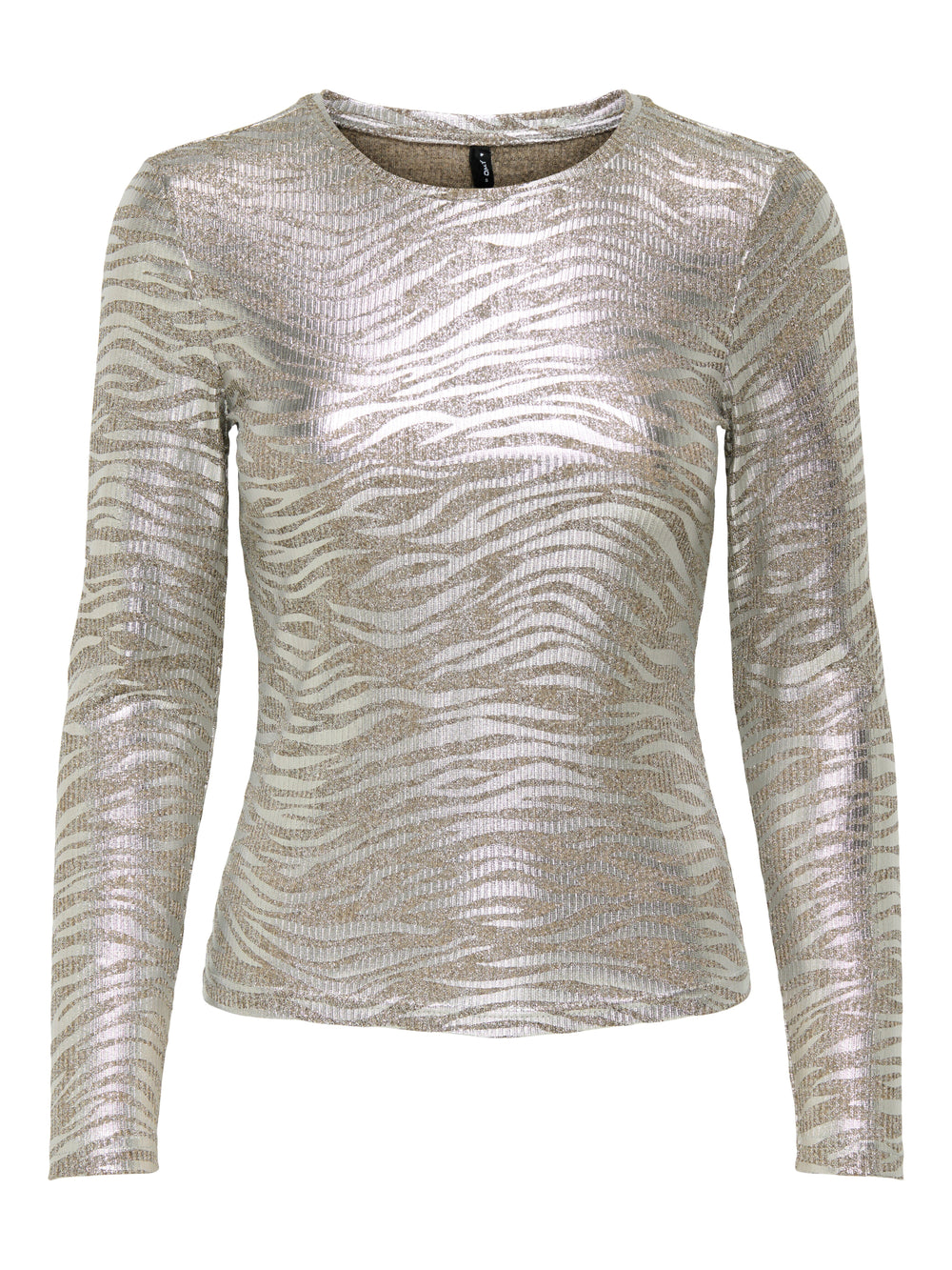 Only - Onlmirinda L/S O-Neck Top - 4892879 Humus Melange+Zebra Silver Metallic Bluser 
