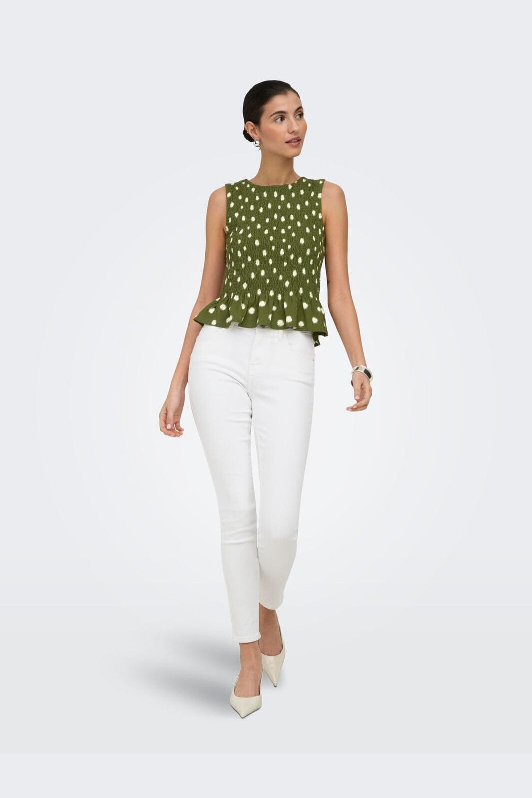 Only - Onlmolly S/L Smock Top - 5110847 Capulet Olive White Dots