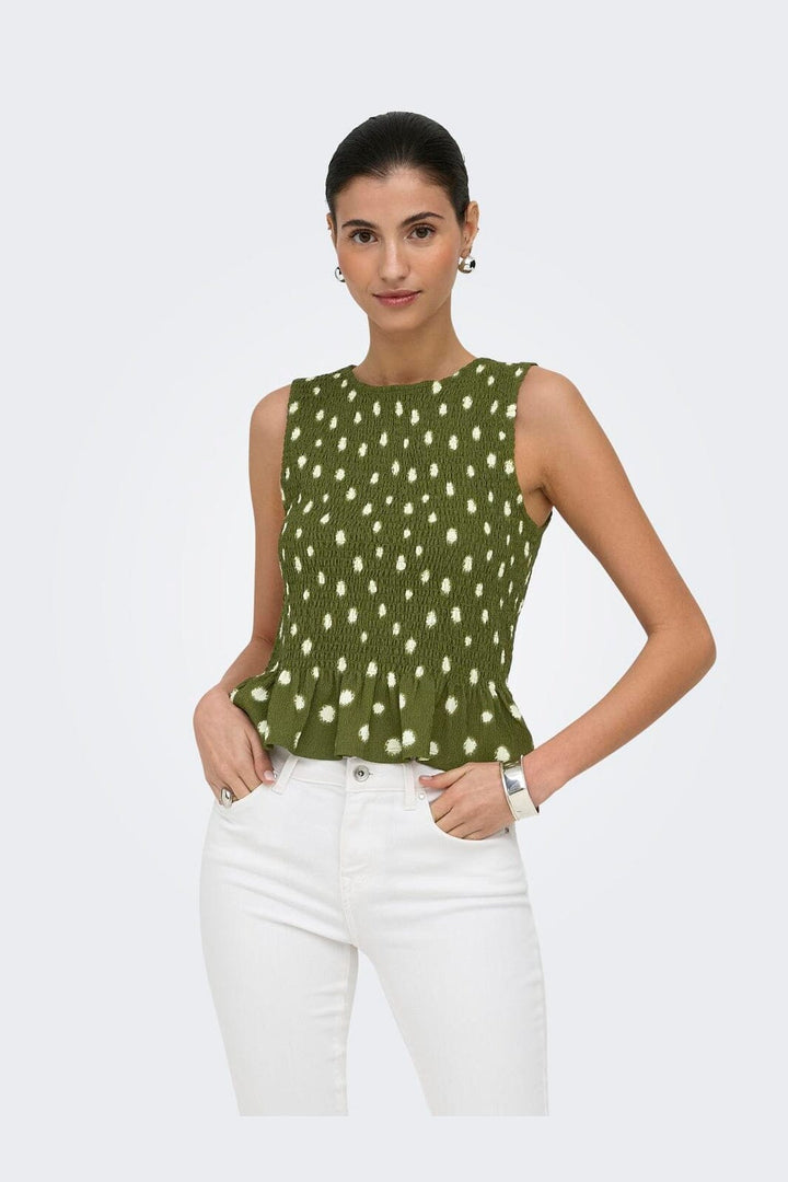 Only - Onlmolly S/L Smock Top - 5110847 Capulet Olive White Dots