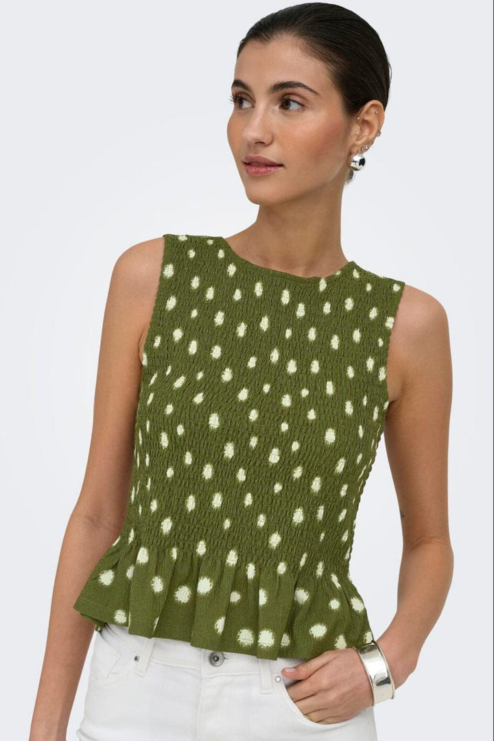 Only - Onlmolly S/L Smock Top - 5110847 Capulet Olive White Dots