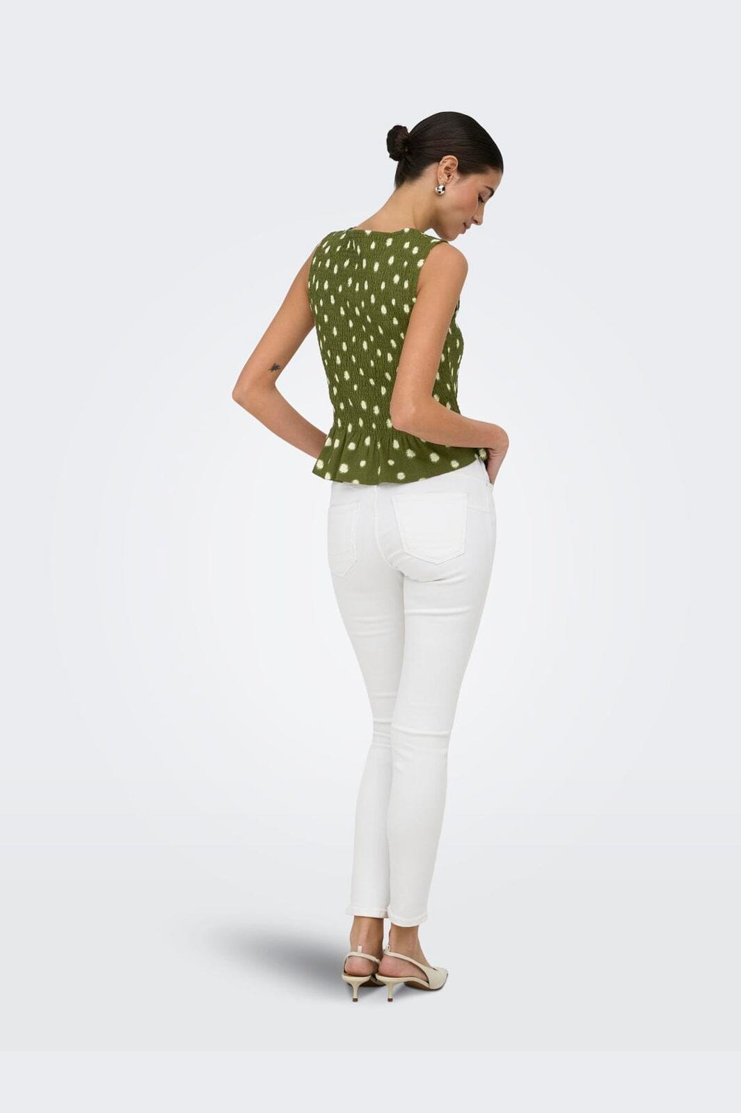 Only - Onlmolly S/L Smock Top - 5110847 Capulet Olive White Dots