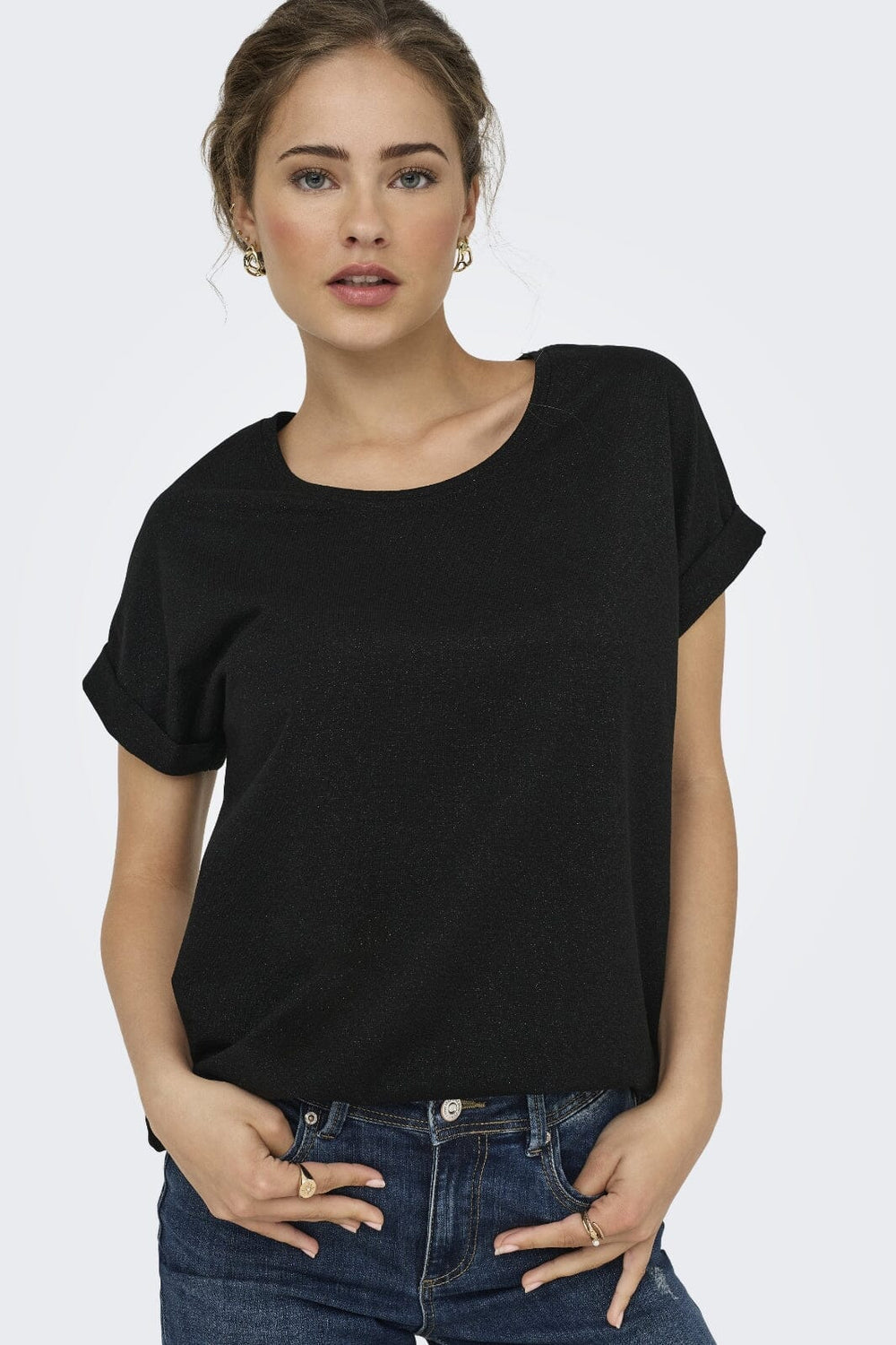 Only - Onlmoster Glitter S/S Top - 4847262 Black Black Lurex