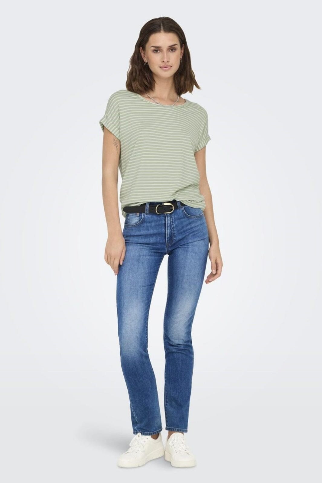 Only - Onlmoster Stripe S/S O-Neck Top - 4693929 Laurel Green Cloud Dancer