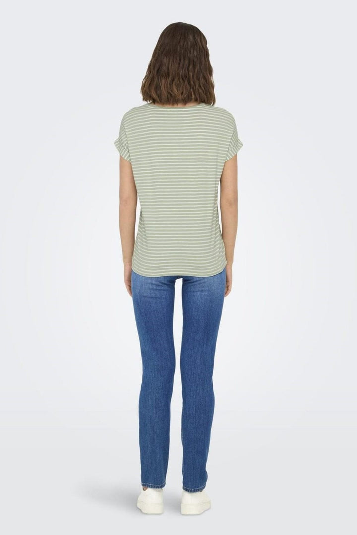 Only - Onlmoster Stripe S/S O-Neck Top - 4693929 Laurel Green Cloud Dancer