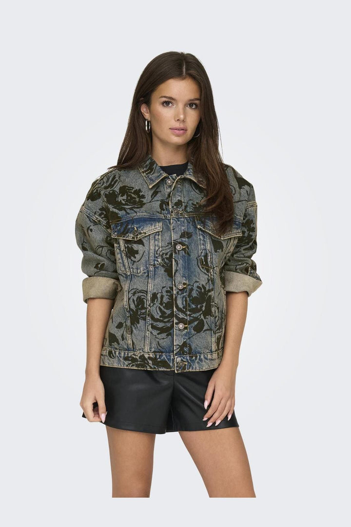 Only - Onlmott Ls Floral Jacket Red Dot - 4596242 Medium Blue Denim