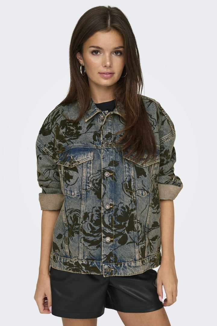 Only - Onlmott Ls Floral Jacket Red Dot - 4596242 Medium Blue Denim Jakker 