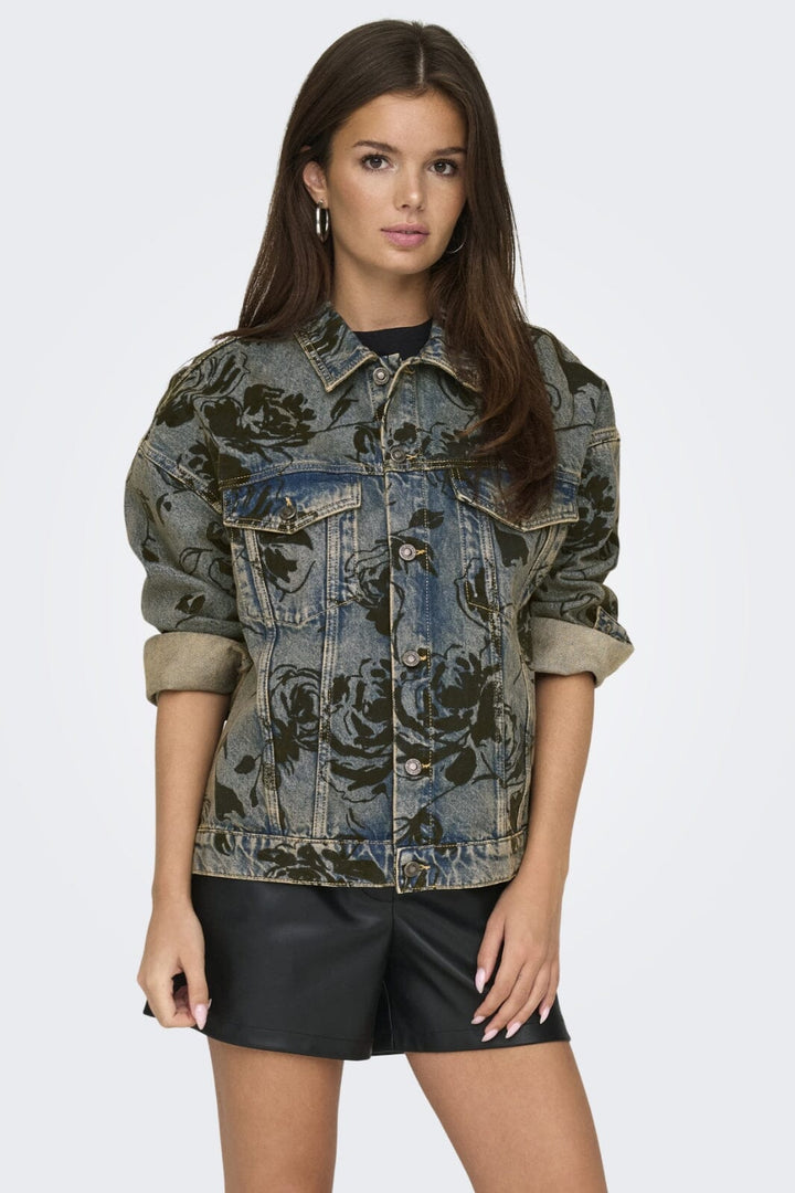 Only - Onlmott Ls Floral Jacket Red Dot - 4596242 Medium Blue Denim Jakker 