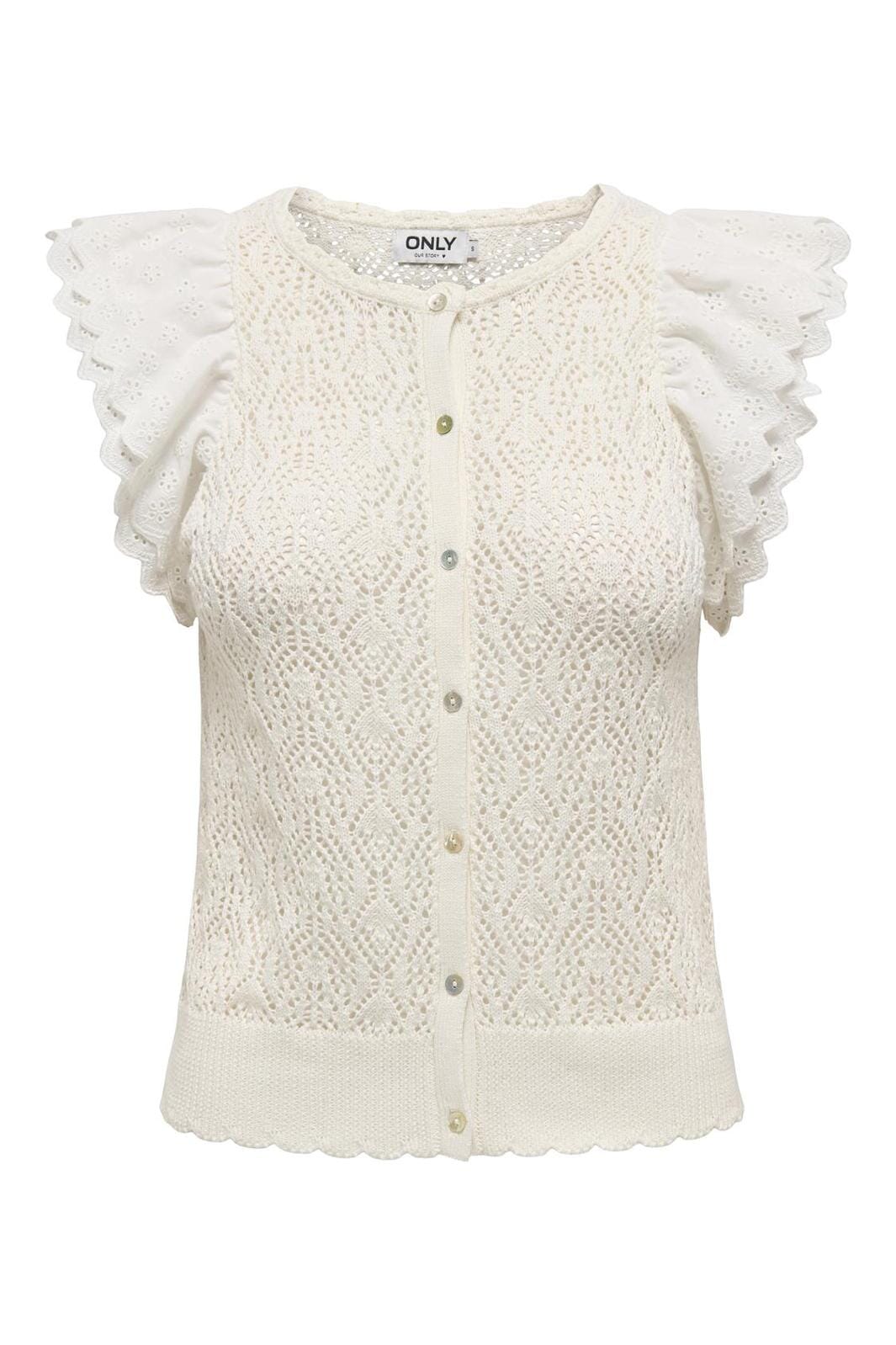 Only - Onlnettie Sl Mix U-Neck Cardigan Knt - 4489729 Cloud Dancer