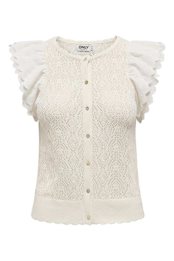 Only - Onlnettie Sl Mix U-Neck Cardigan Knt - 4489729 Cloud Dancer