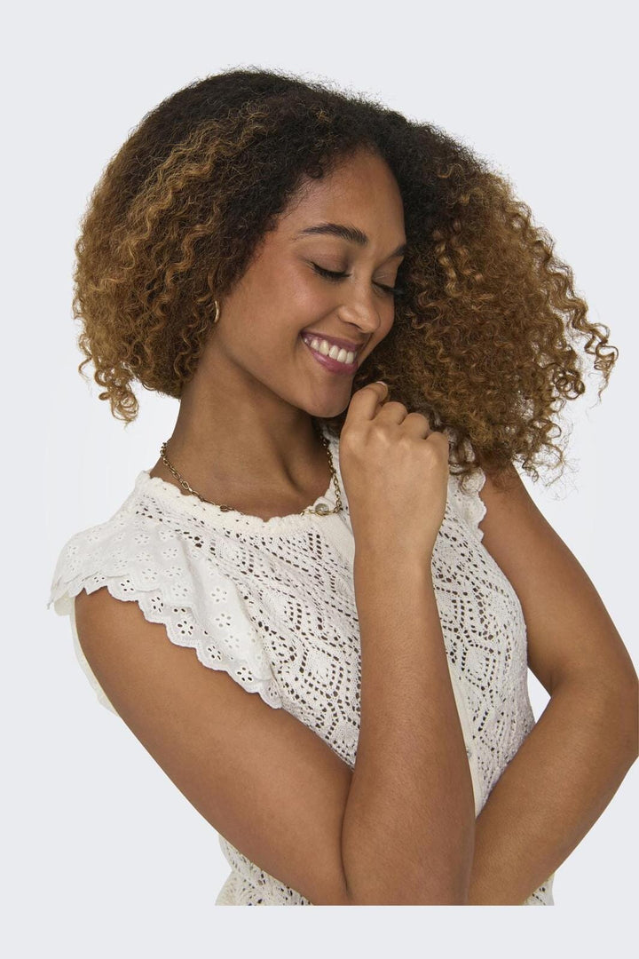 Only - Onlnettie Sl Mix U-Neck Cardigan Knt - 4489729 Cloud Dancer
